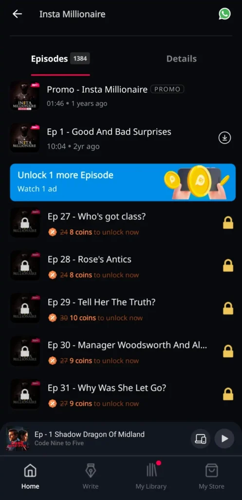 Pocket FM free episode guide for Insta Millionaire