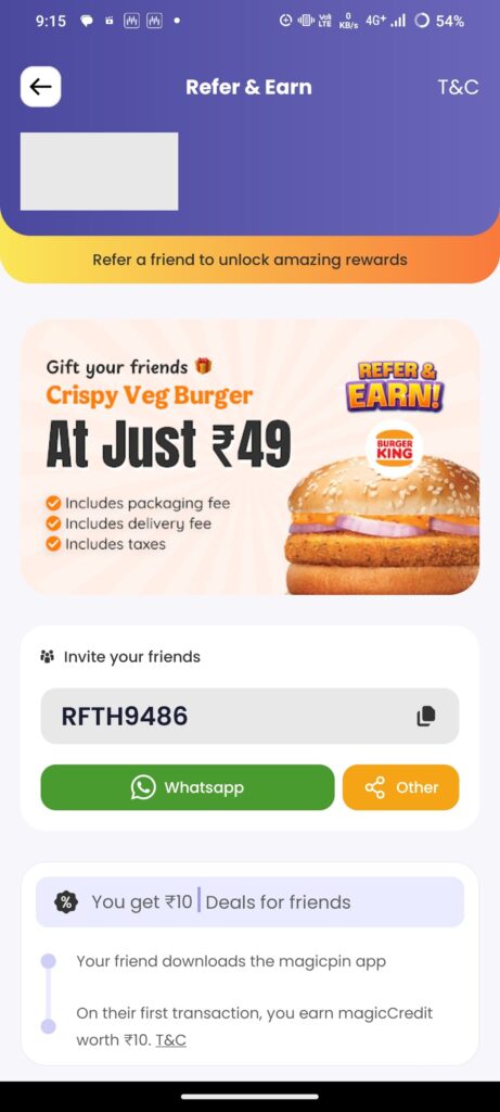 Open the magicpin app and navigate to the "Refer & Earn" section