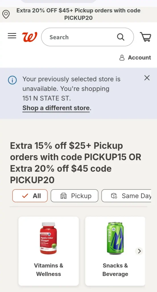 Walgreens app showing $2 off toothpaste coupon