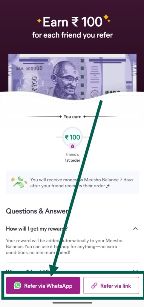 Meesho share referral link options screen