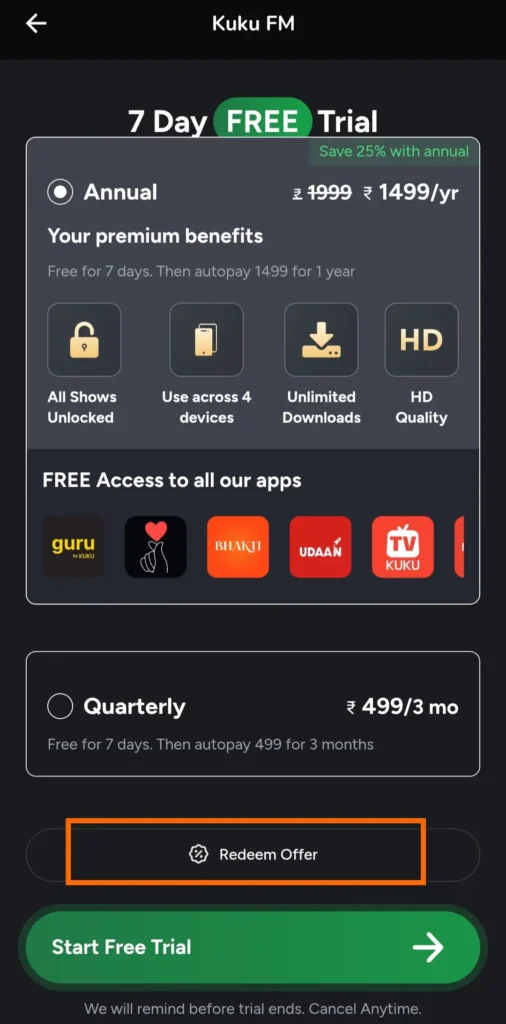 Apply Your Kuku FM Voucher Code