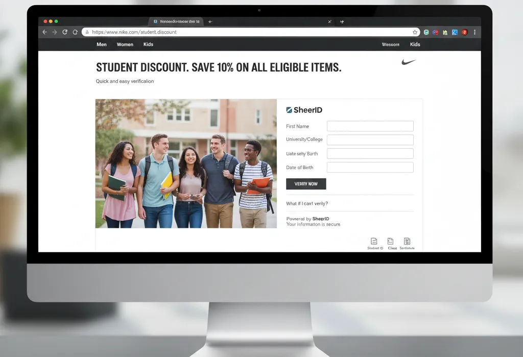 A screenshot of the Nike.com page showing the SheerID verification portal, which builds trust and guides the user.